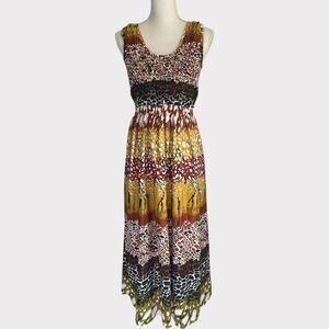 Rima Beachworld Dress Cover Up Animal Print Brown One Size Vacay Smocked